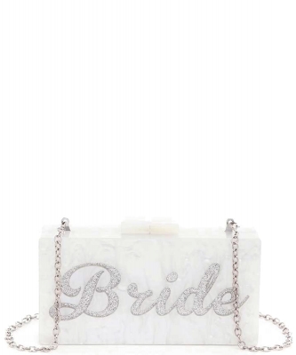 Glitter Bride Acrylic Box Clutch PPBRIDE SILVER